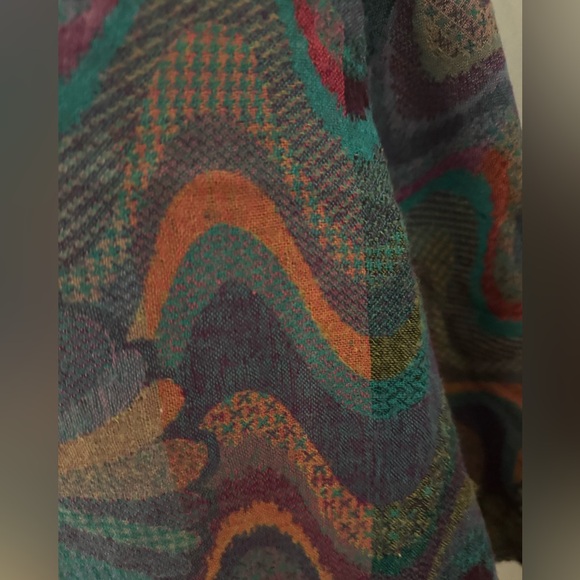 Gorgeous wool & viscose boho print beaded wrap scarf or shawl. Blues, orange red - Picture 4 of 9